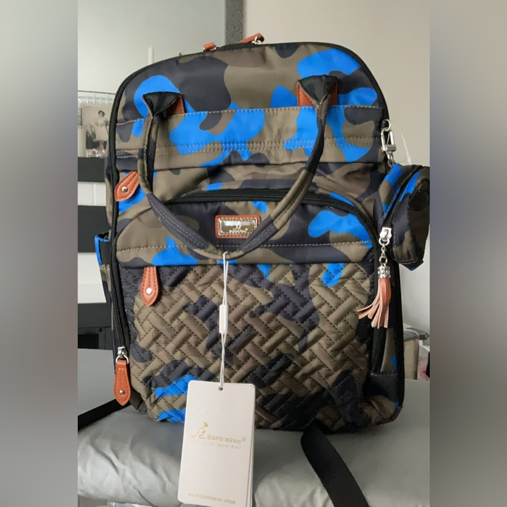 NEW Babbleroo Camouflage Blue and Brown Diaper Bag Backpack